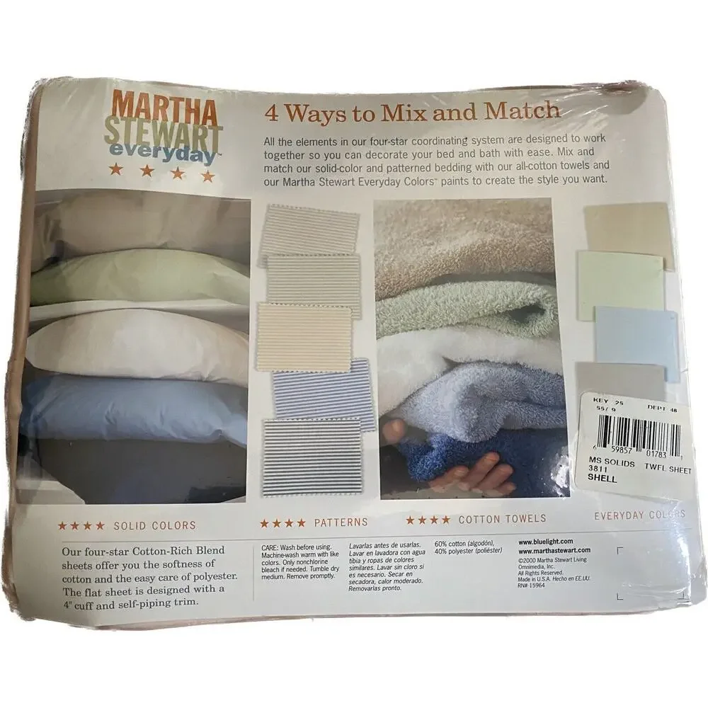MARTHA STEWART EVERYDAY 230 THREAD COUNT TWIN FLAT SHEET SHELL COLOR NEW Bedroom